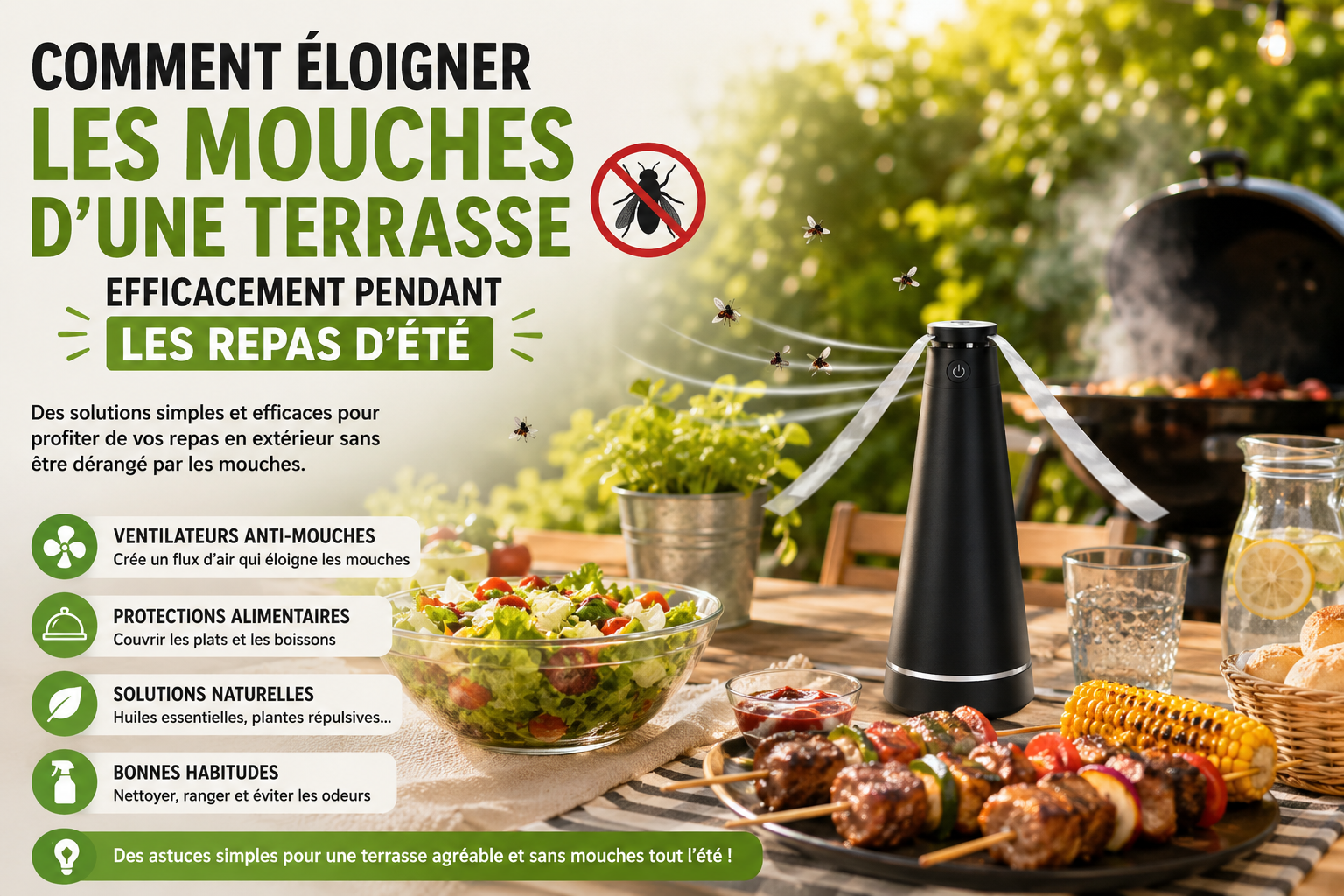 Comment éloigner les mouches d’une terrasse efficacement pendant les repas d’été