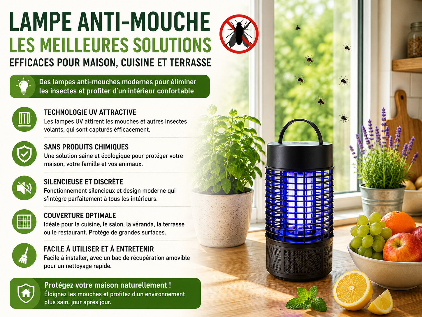 Lampe anti-mouche : les meilleures solutions efficaces pour maison, cuisine et terrasse
