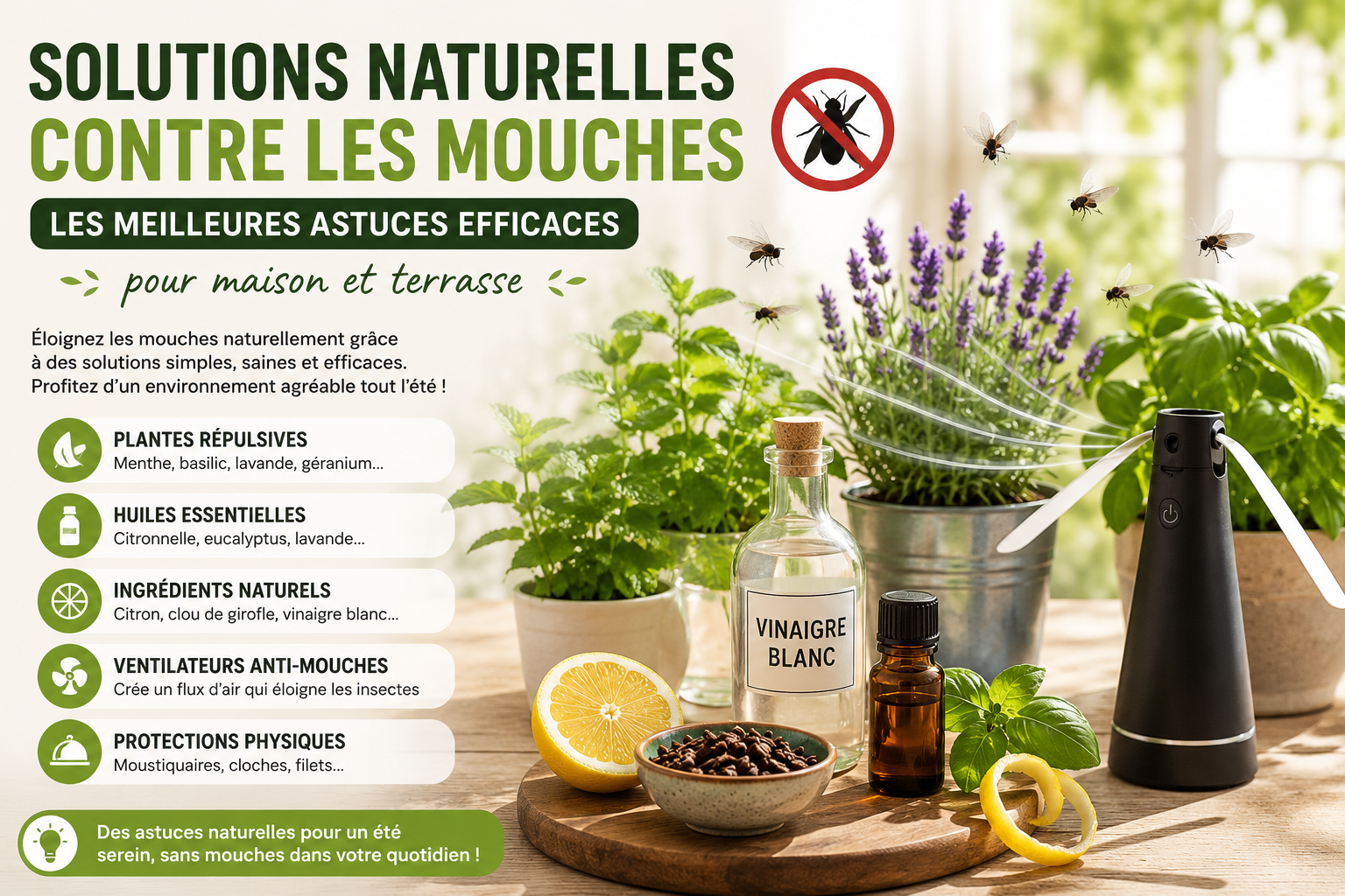 Solutions naturelles contre les mouches : les meilleures astuces efficaces pour maison et terrasse