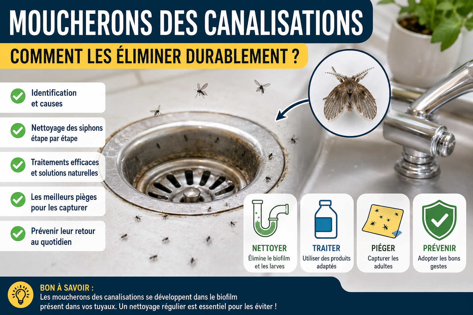 Moucherons des canalisations : comment les reconnaître et les éliminer définitivement ?