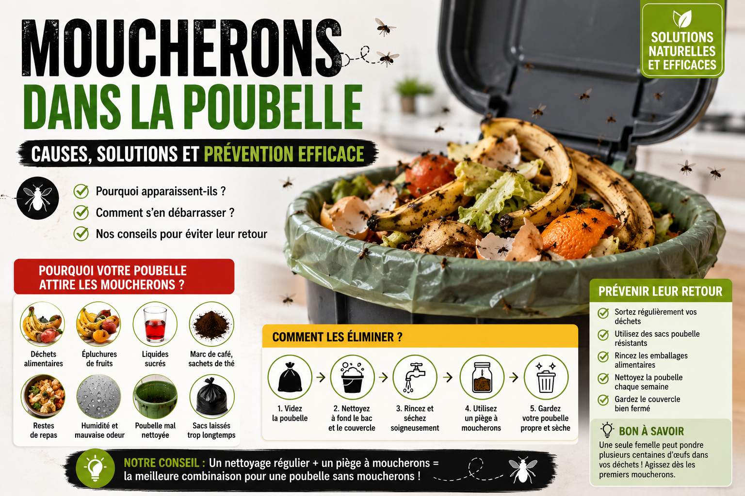 Moucherons dans la poubelle : pourquoi apparaissent-ils et comment les éliminer définitivement ?