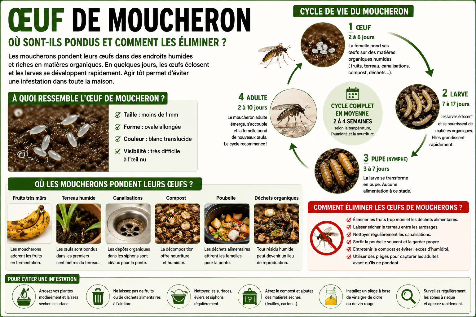 Œuf de moucheron : où les moucherons pondent-ils leurs œufs et comment les éliminer ?