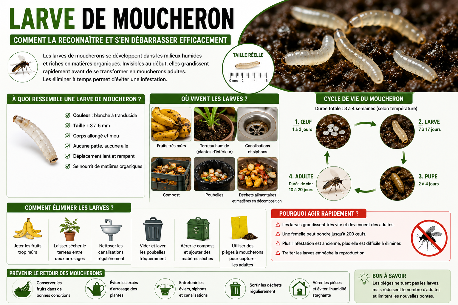 Larve de moucheron : comment la reconnaître et s'en débarrasser efficacement ?