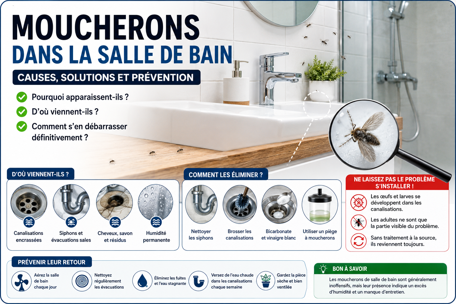 Moucherons dans la salle de bain : pourquoi apparaissent-ils et comment les éliminer définitivement ?